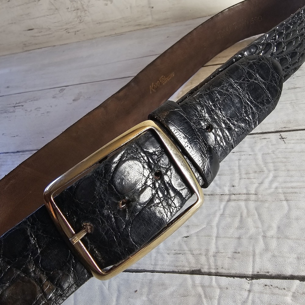 Kno the Quality‎ Leather Belt Mens 36 Black Genuine Crocodile on Sueded Cowhide